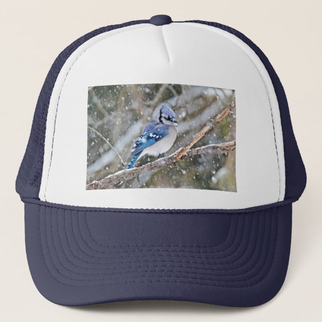 Blaue Jay im Schneesturm Truckerkappe (Vorderseite)