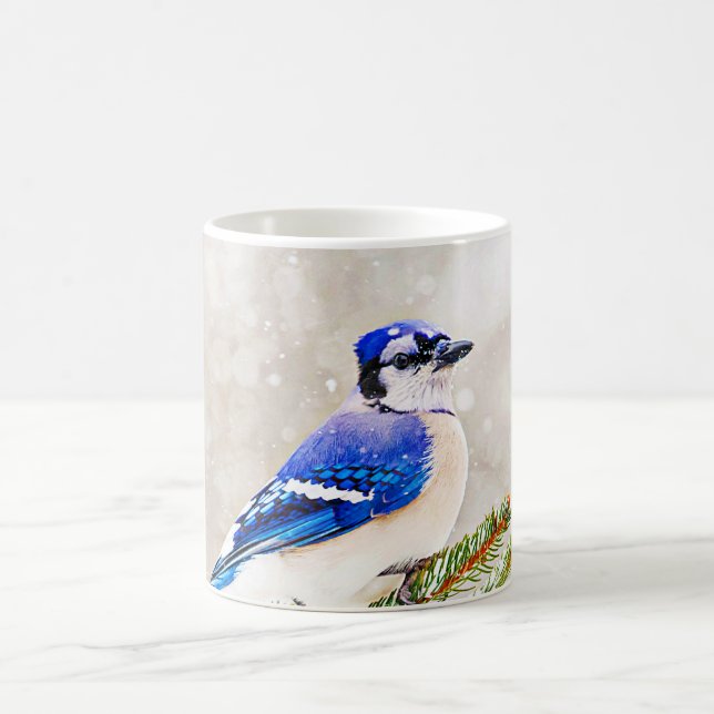 Blaue Jay im Winter Kaffeetasse (Mittel)
