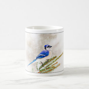Blaue Jay im Winter Kaffeetasse