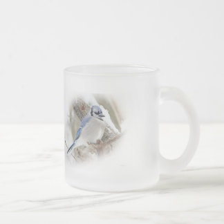 Blaue Jay im Winterschnee Mattglastasse