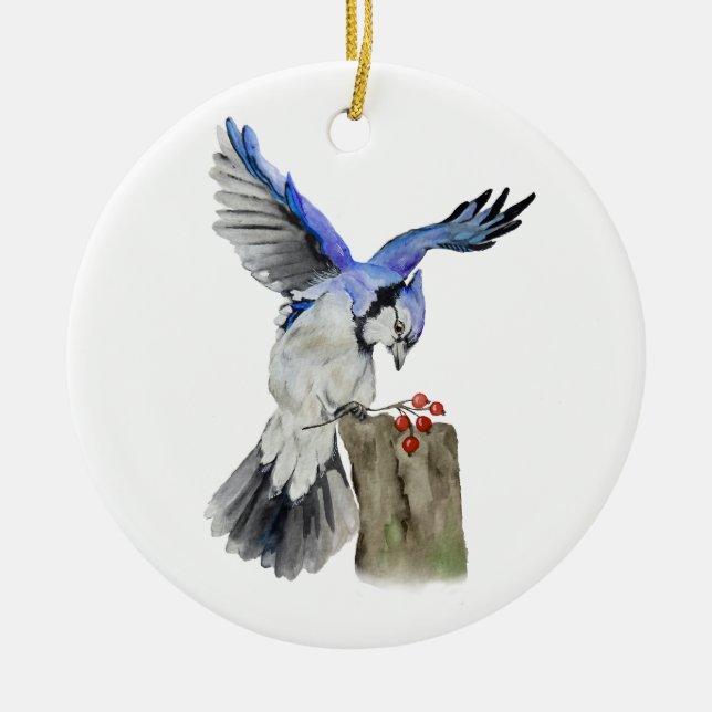 Blaue Jay Keramik Ornament (Vorne)
