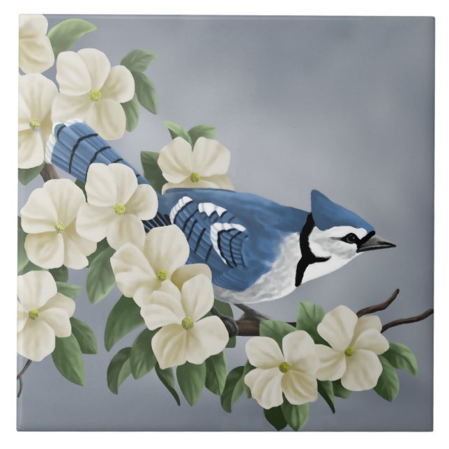 Blaue Jay-Kunst-Fliese Fliese (Vorderseite)