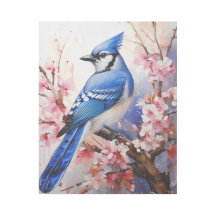 Blaue Jay und Blüten
