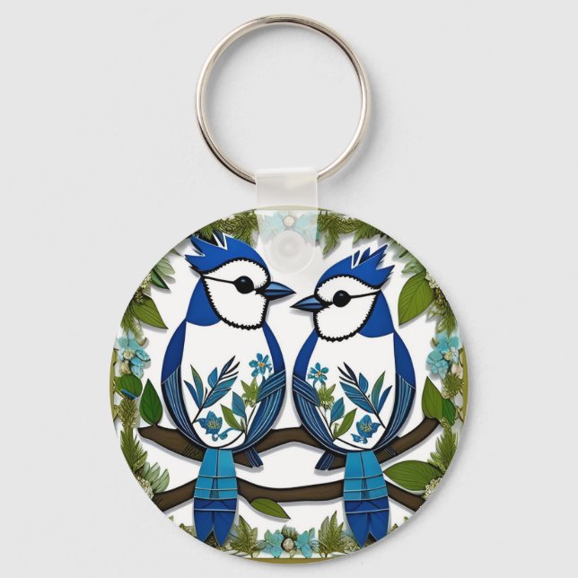Blaue Jay Vogelpapier Art Schlüsselanhänger (Vorderseite)