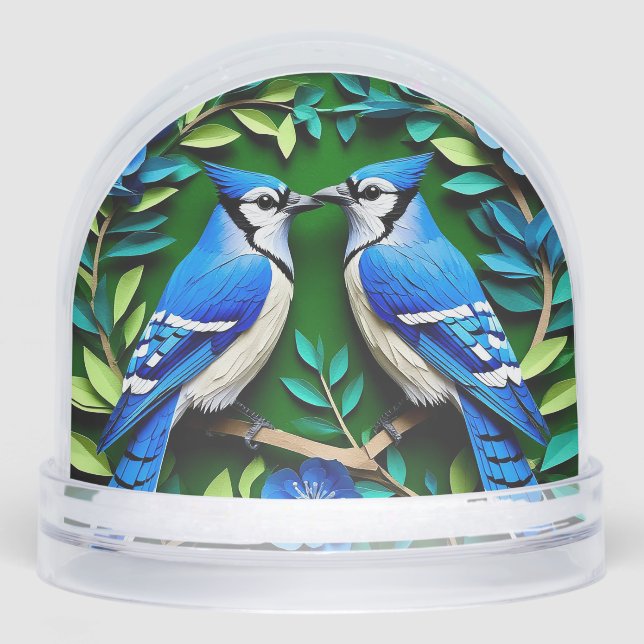 Blaue Jay Vogelpapier Art Schneekugeln (Vorderseite)