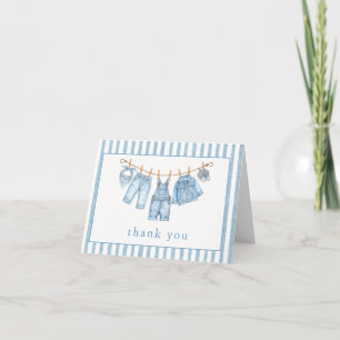 Blaue Jean-Baby-Baby-Shower-Wäscheleine Denim Dankeskarte