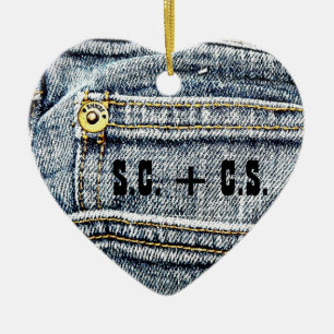Blaue Jean-Denim-Tasche - personifizieren Sie sie! Keramik Ornament
