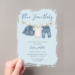 Blaue Jeans-Baby-Baby- Shower-Outfit  Acryleinladungen