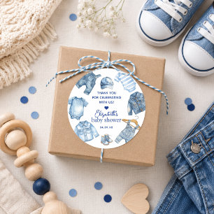 Blaue Jeans-Baby-Denim-Themen-Baby-Shower-Aufklebe Runder Aufkleber