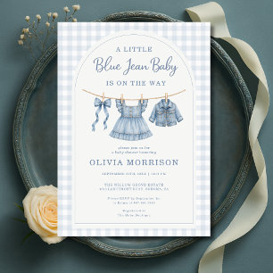 Blaue Jeans Baby Mädchen Gingham Baby Shower  Einladung