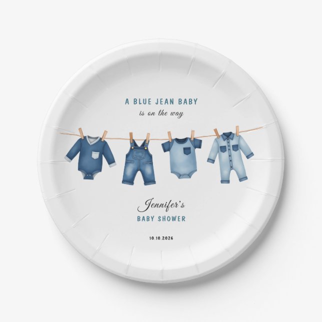 Blaue Jeans-Baby-Party - Denim-Thema Pappteller (Vorderseite)