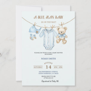 Blaue Jeans-Baby-Party-Einladung Teddybär & Ba Einladung