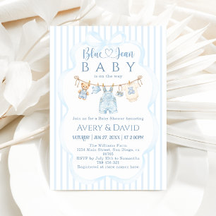 Blaue Jeans-Baby-Party Junge Moderne Streifen Einladung