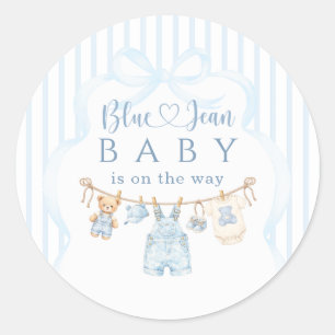 Blaue Jeans-Baby-Party Junge Moderne Streifen Runder Aufkleber