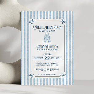 Blaue Jeans-Baby-Party Küstenstreifen-Schleifen Einladung