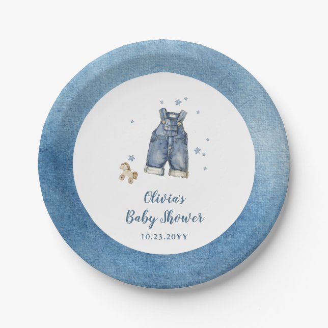 Blaue Jeans-Baby-Party Pappteller (Vorderseite)