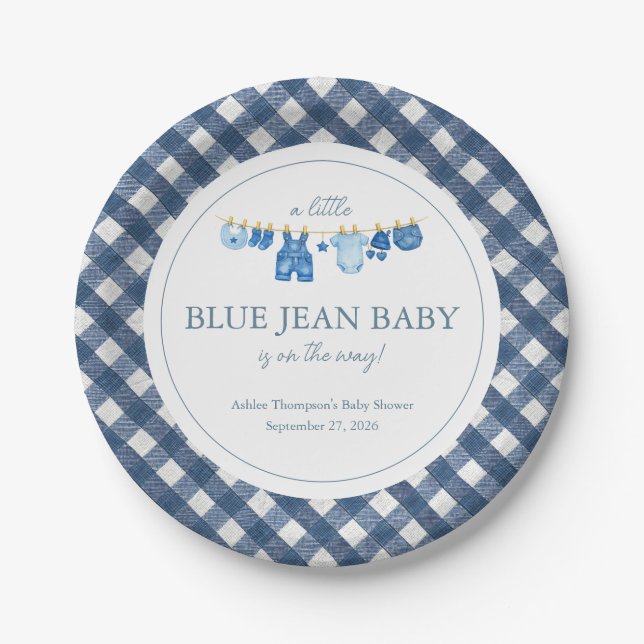 Blaue Jeans-Baby-Party Pappteller (Vorderseite)