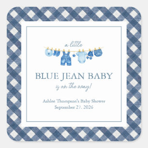 Blaue Jeans-Baby-Party Quadratischer Aufkleber
