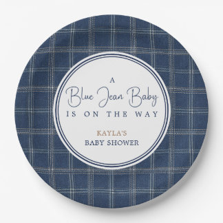 Blaue Jeans-Baby-Party Vornehme Navy-Kariert Pappteller