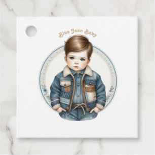 Blaue Jeans Baby Rustikale Denim Babyparty Geschenkanhänger
