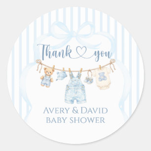 Blaue Jeans Baby Shower Junge Moderne Streifen Runder Aufkleber