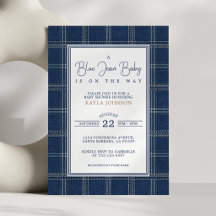 Blaue Jeans Baby Shower Vornehm Kariert Skript