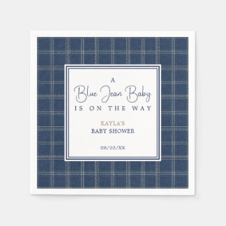Blaue Jeans Baby Shower Vornehm Navy Kariert Serviette