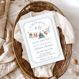 Blaue Jeans Baby Streifen und Denim-Baby-Party Einladung
