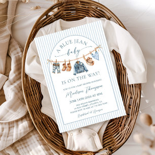 Blaue Jeans-Baby-Streifen und Denim-Baby-Party Einladung