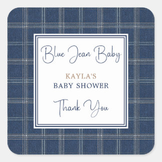 Blaue Jeans Baby Vornehme Marine Kariert Danke Quadratischer Aufkleber