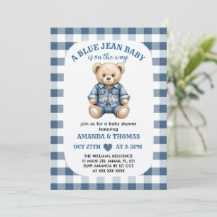 Blaue Jeans-Bär-Babyparty-Einladung Einladung