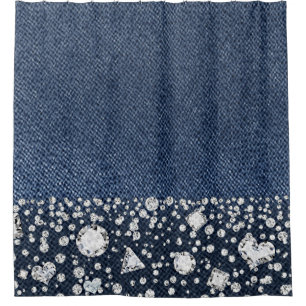 Blaue Jeans Denim Diamanten Glamour Trendy Diamant Duschvorhang