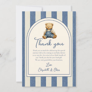 Blaue Jeans-Denim-Teddybär-Baby-Party Dankeskarte