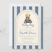 Blaue Jeans Denim Teddybär Junge Baby Shower