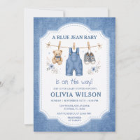 Blaue Jeans-Denim-Wäscheleine-Baby-Shower-Einladun