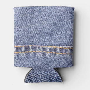 Blaue Jeans: detaillierte Nähtextur. Dosenkühler