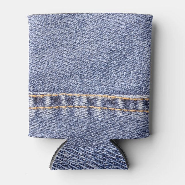 Blaue Jeans: detaillierte Nähtextur. Dosenkühler (Vorderseite)