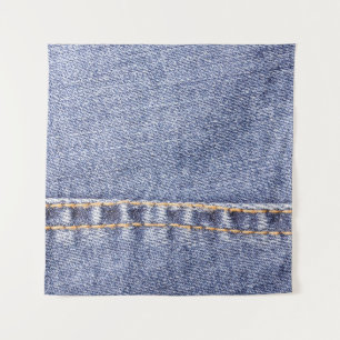 Blaue Jeans: detaillierte Nähtextur. Wandteppich