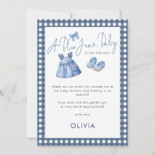 Blaue Jeans Gingham Danke Mädchen Baby Shower  Karte
