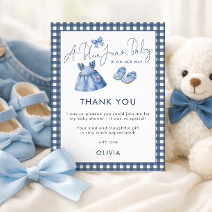 Blaue Jeans Gingham Danke Mädchen Baby Shower  Karte