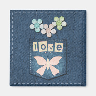 Blaue Jeans-Liebe-Blumenschmetterlings-Magnet Magnet