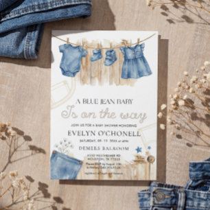 Blaue Jeans Mädchen Baby Shower Einladung