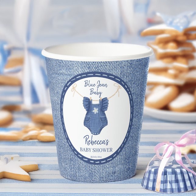 Blaue Jeans Mädchen Baby Shower monogrammiert Pappbecher (Blue jean girls baby shower monogrammed paper cups personalized baby shower table decor)