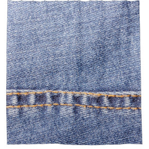 Blaue Jeans nähen Textur in der Nähe. Duschvorhang