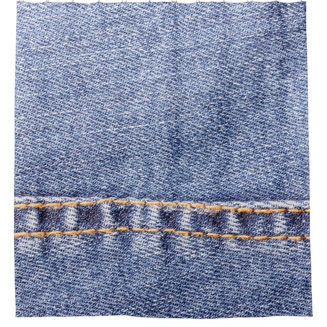 Blaue Jeans nähen Textur in der Nähe.  Duschvorhang (Vorderseite)
