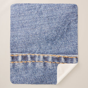 Blaue Jeans nähen Textur in der Nähe.  Sherpadecke