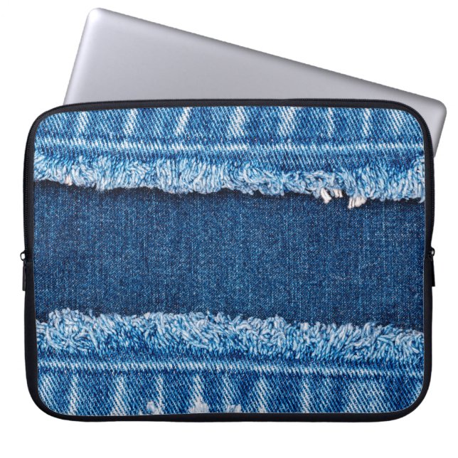Blaue Jeans-Stofftextur Laptopschutzhülle (Vorderseite)