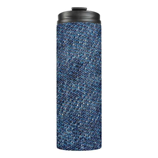 Blaue Jeans Textur Hintergrund. Thermosbecher (Vorderseite)