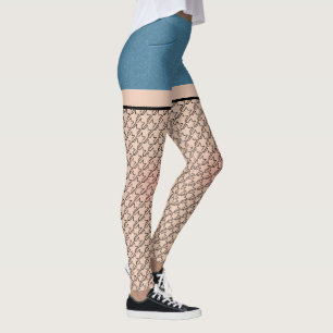 Blaue Jeansshorts & Houndstooth-Strümpfe Leggings