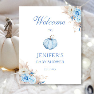 Blaue-Junge-Baby-Shower-Kürbis-Willkommensschild Poster